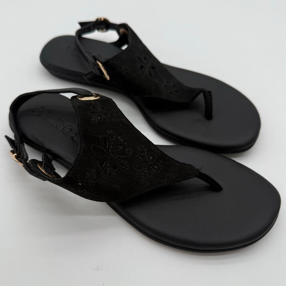 Aerosoles In Conclusion Comfort Casual Black Nubuck Flat Thong Sandals NWOB 7